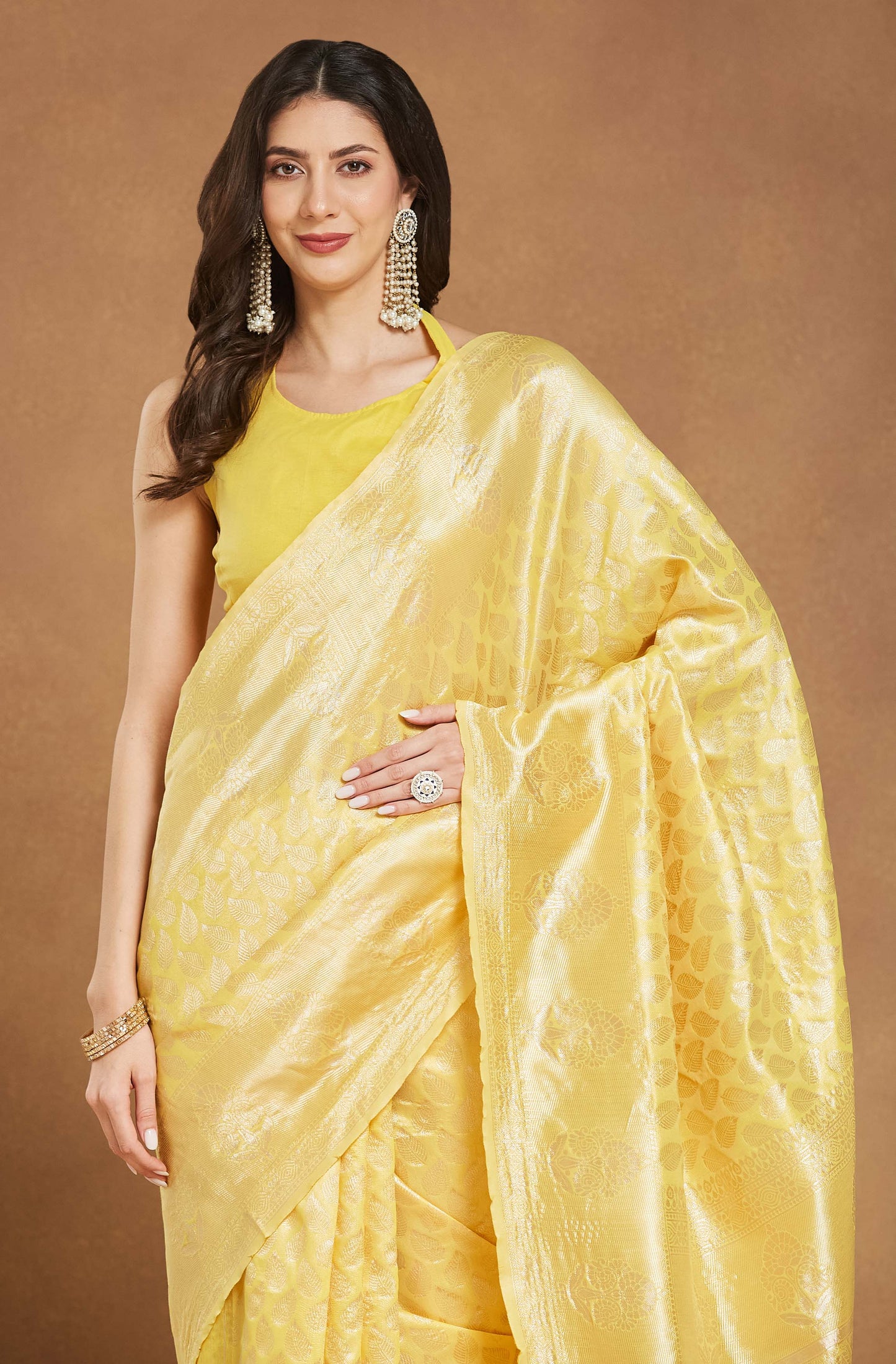 Party wear Silk Blend Yellow Saree