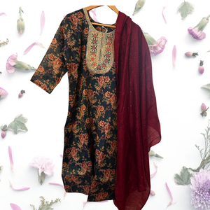 Teal Blue Tissue  kurta set