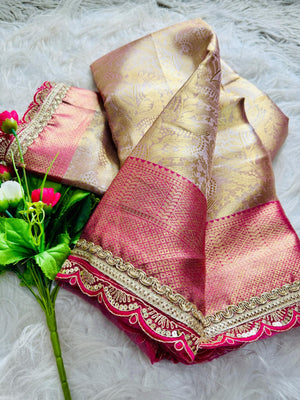Trending celebrity inspired Premium Soft Banarasi Tissue Silk Saree