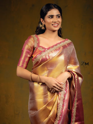 Trending celebrity inspired Premium Soft Banarasi Tissue Silk Saree