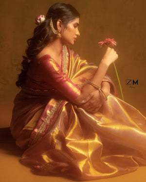 Trending celebrity inspired Premium Soft Banarasi Tissue Silk Saree