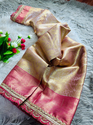 Trending celebrity inspired Premium Soft Banarasi Tissue Silk Saree