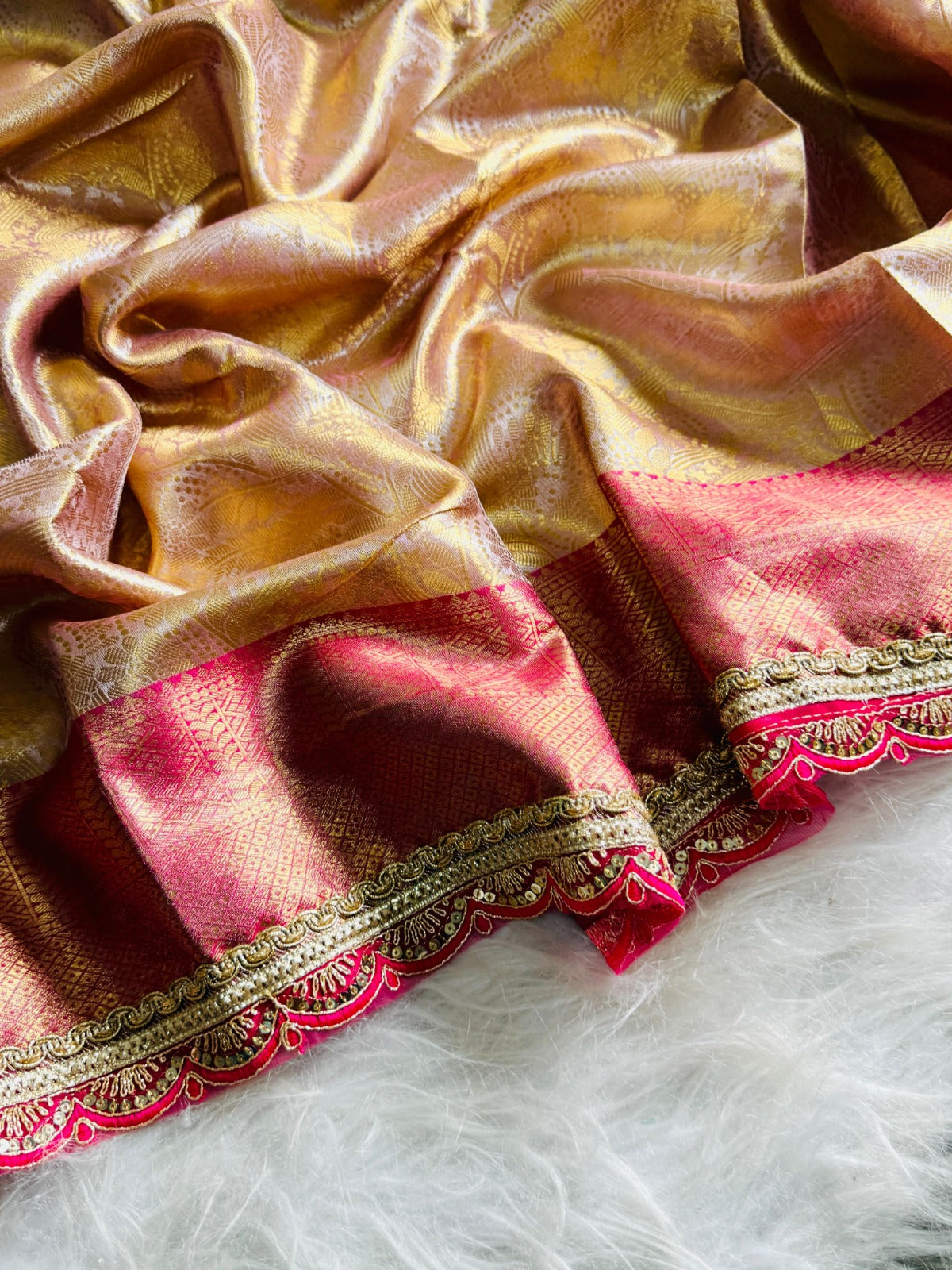 Trending celebrity inspired Premium Soft Banarasi Tissue Silk Saree