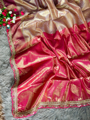 Trending celebrity inspired Premium Soft Banarasi Tissue Silk Saree
