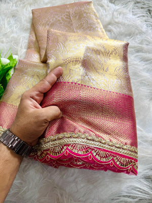 Trending celebrity inspired Premium Soft Banarasi Tissue Silk Saree