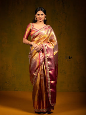 Trending celebrity inspired Premium Soft Banarasi Tissue Silk Saree