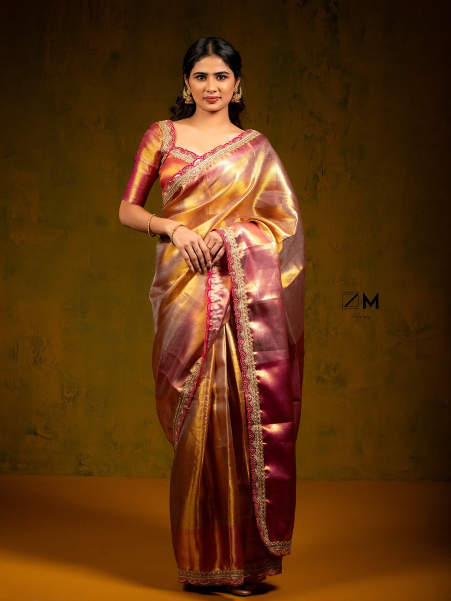 Trending celebrity inspired Premium Soft Banarasi Tissue Silk Saree