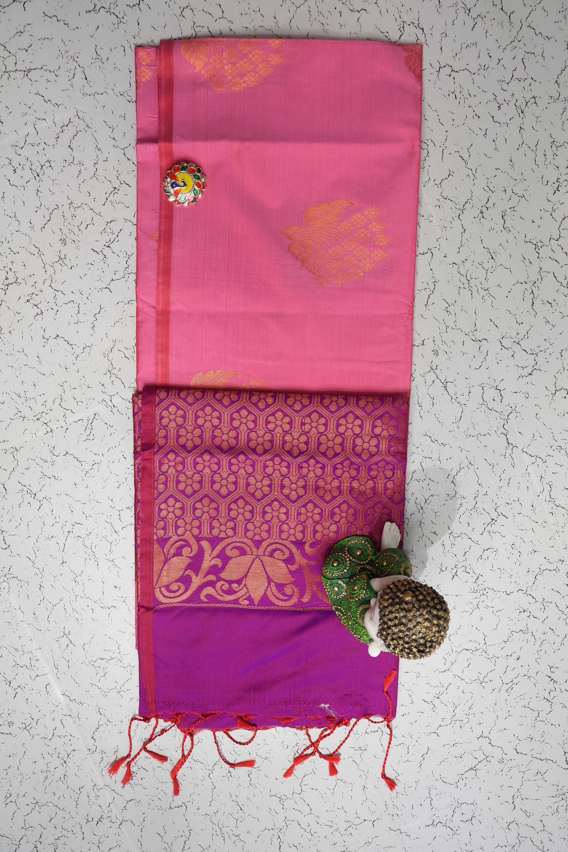 Traditional Budget friendly pink and purple soft silk saree