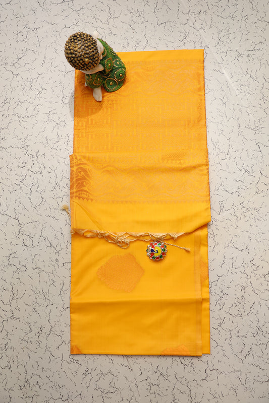 Traditional Light Yellow budget friendly soft silk saree