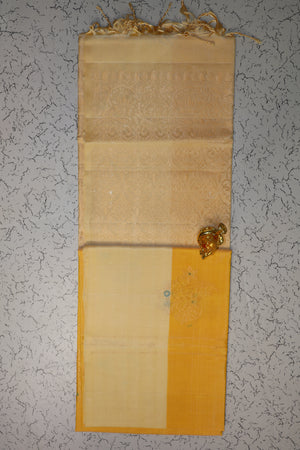 Traditional Premium Light yellow hand woven semi silk saree