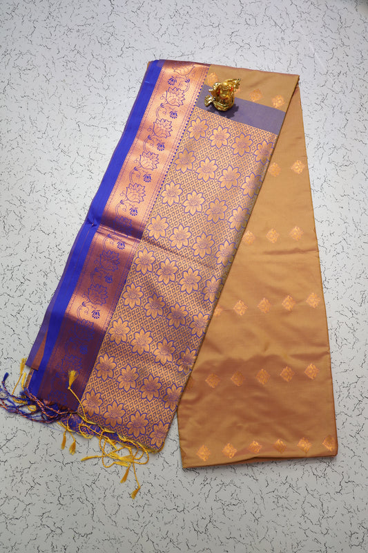 Traditional and Wedding wear Brown and Royal blue semi silk saree