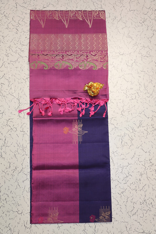 Traditional and premium Hand woven Dark purple saree with Onion pink pallu