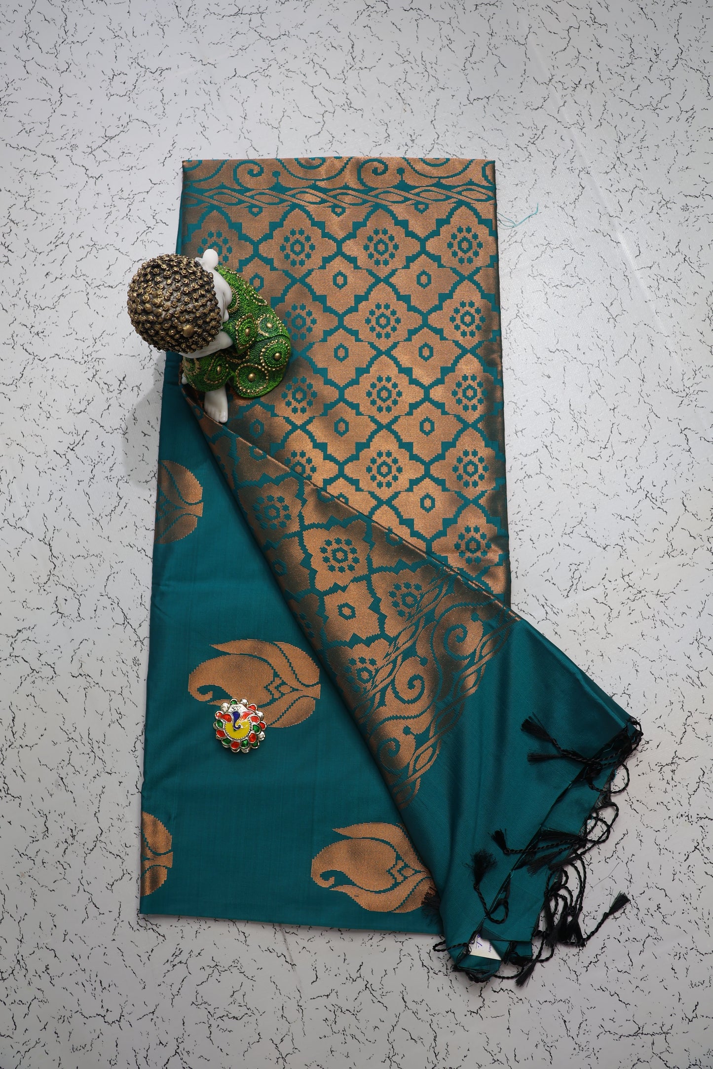 Traditional and wedding wear Dark teal green soft silk saree