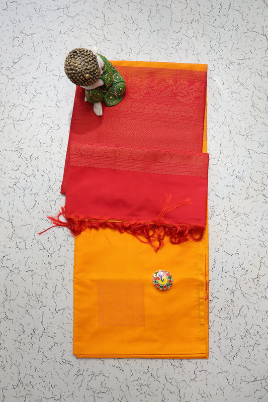 Traditional and wedding wear yellow and Red soft silk saree