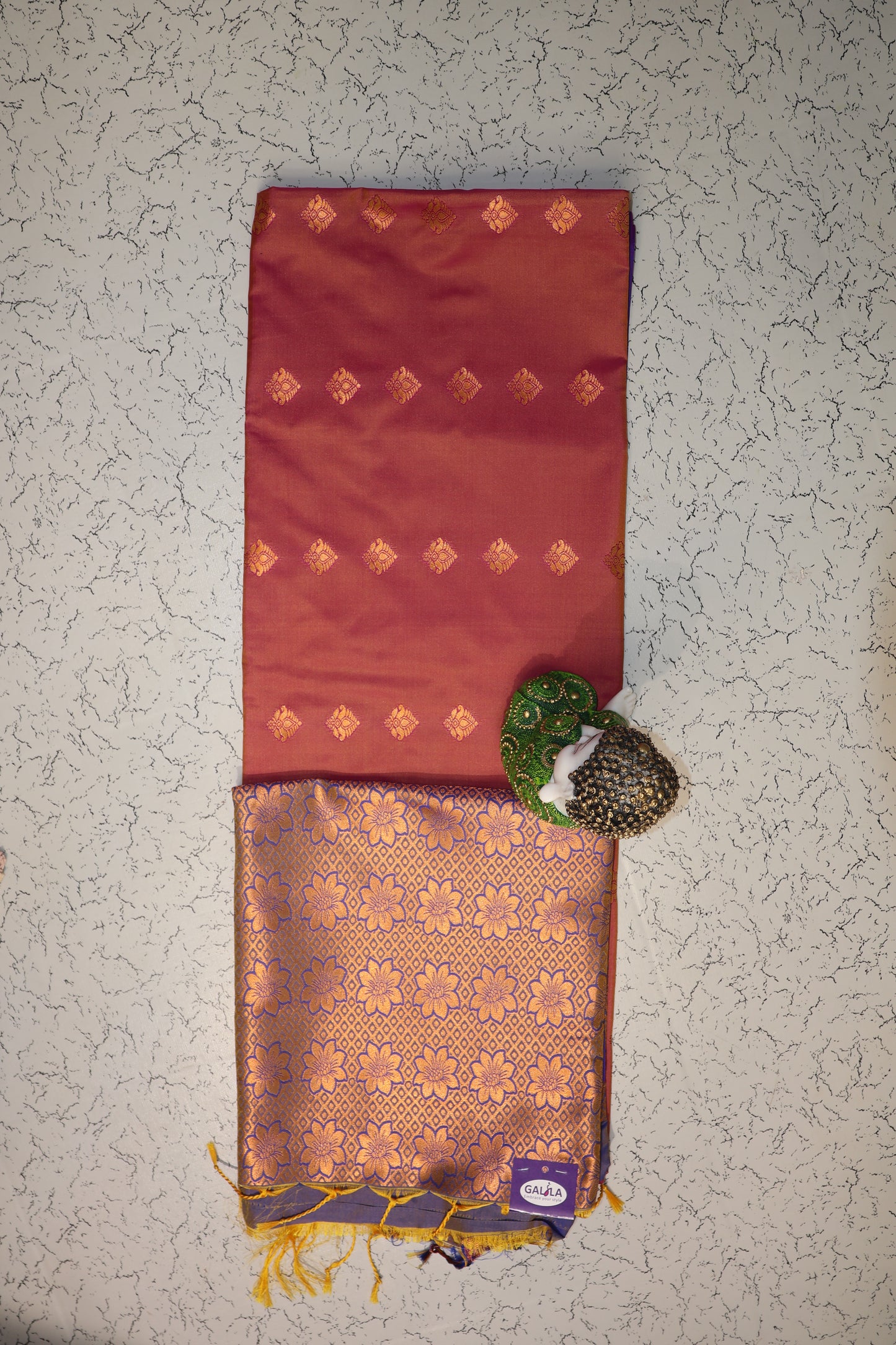 Traditional wear Onion pink and Royal Blue semi silk saree