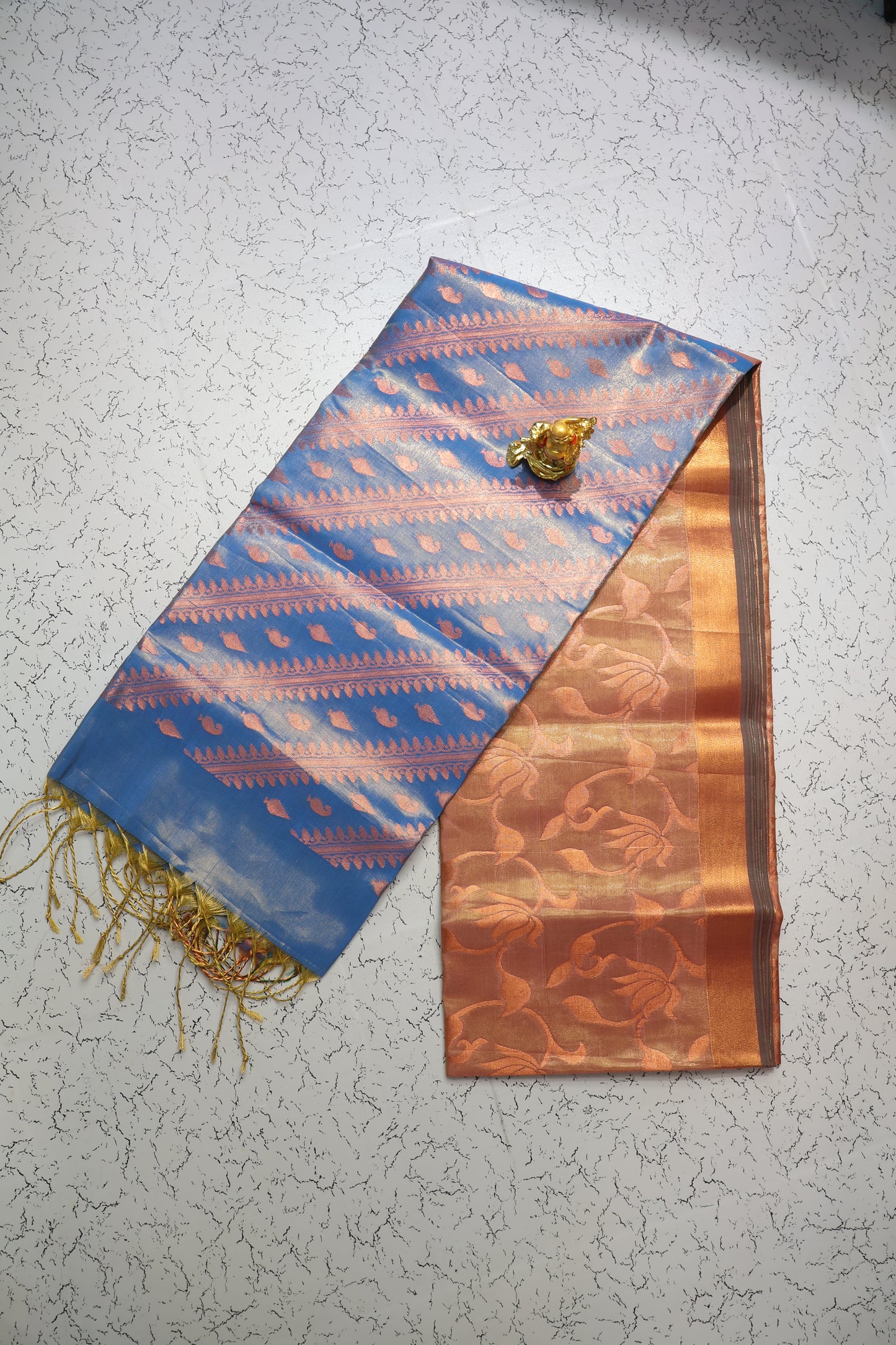 Trending Brown and Sea blue tissue silk saree