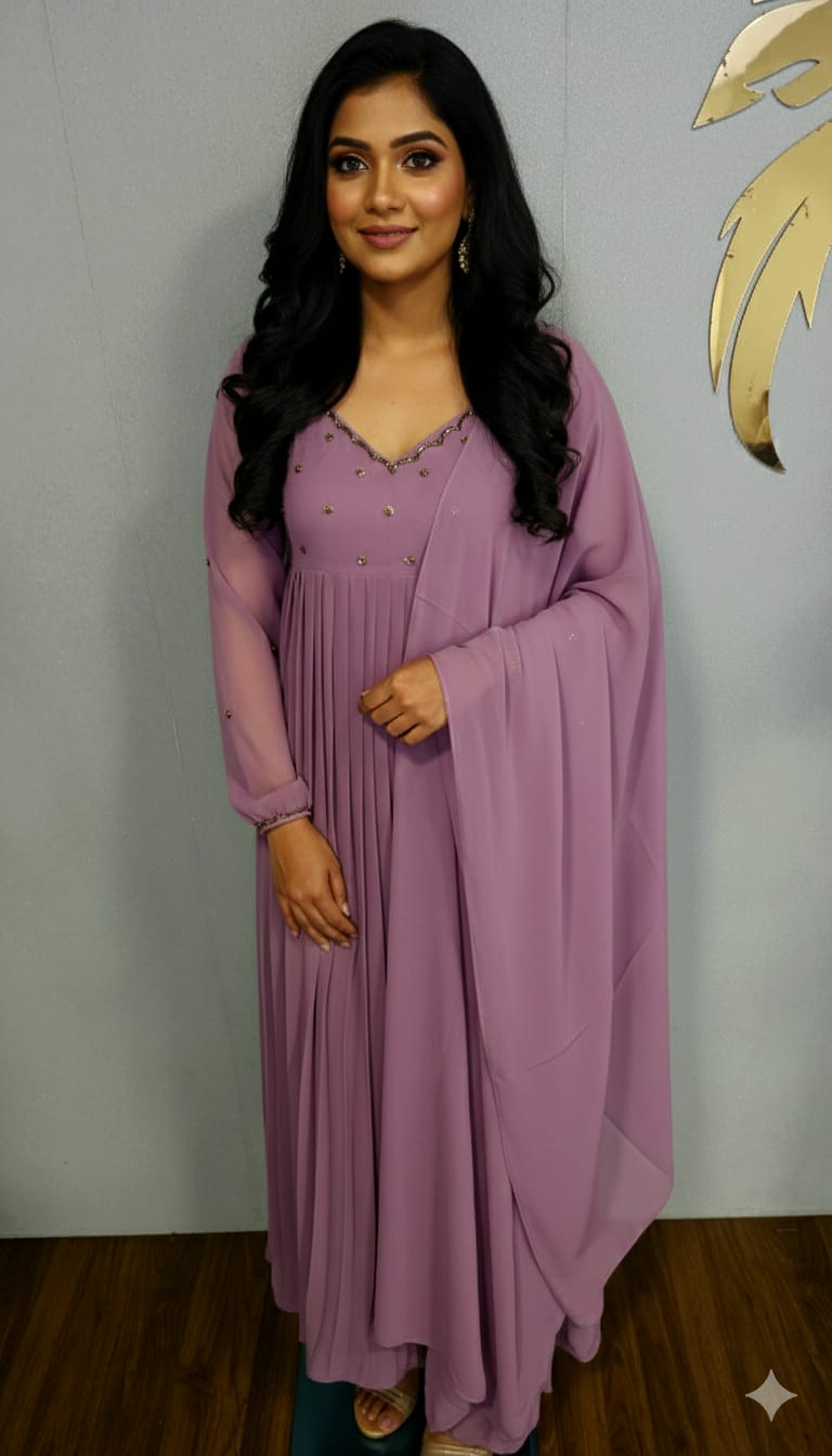 Trending Pleated Light purple Kurti with dupatta
