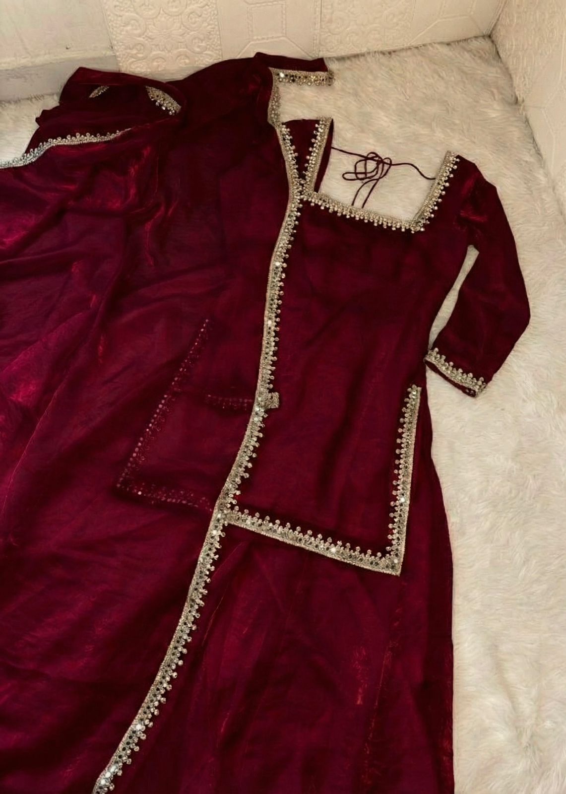 Trending Premium Party Wear Maroon Gharara set