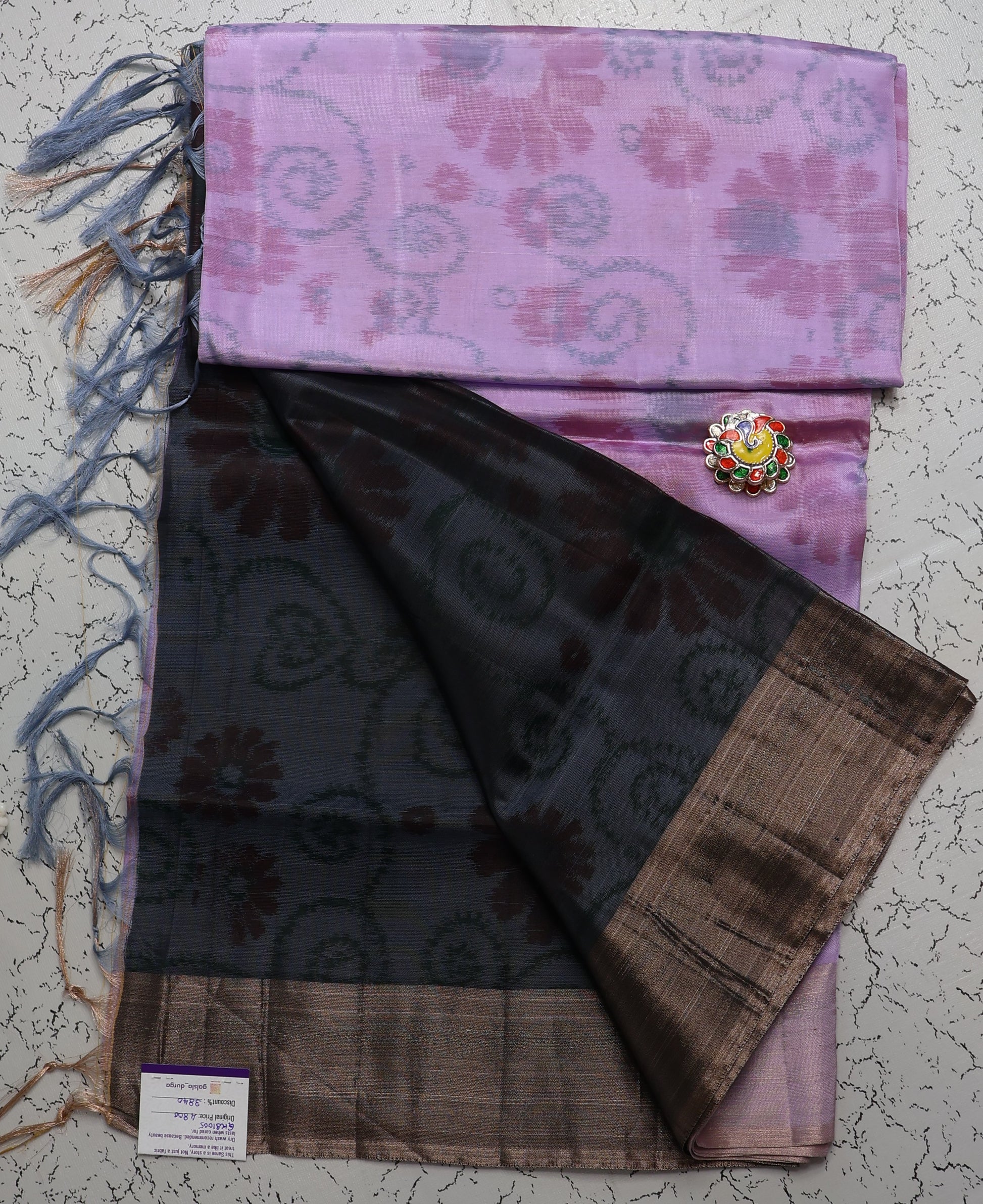 Trending Premium Pochampalli Lavender and Gray Semi Silk Saree