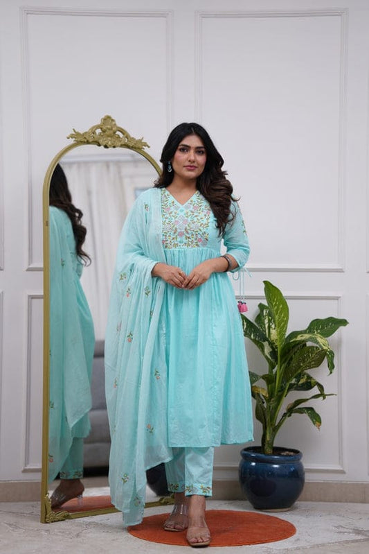 Trending Sky Blue Anarkali Kurta set