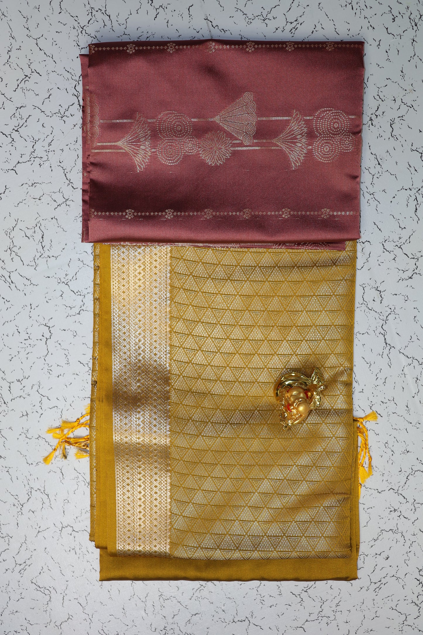 Wedding and Festive Wear Pastel Brown luxury silk saree with Mehndi green pallu