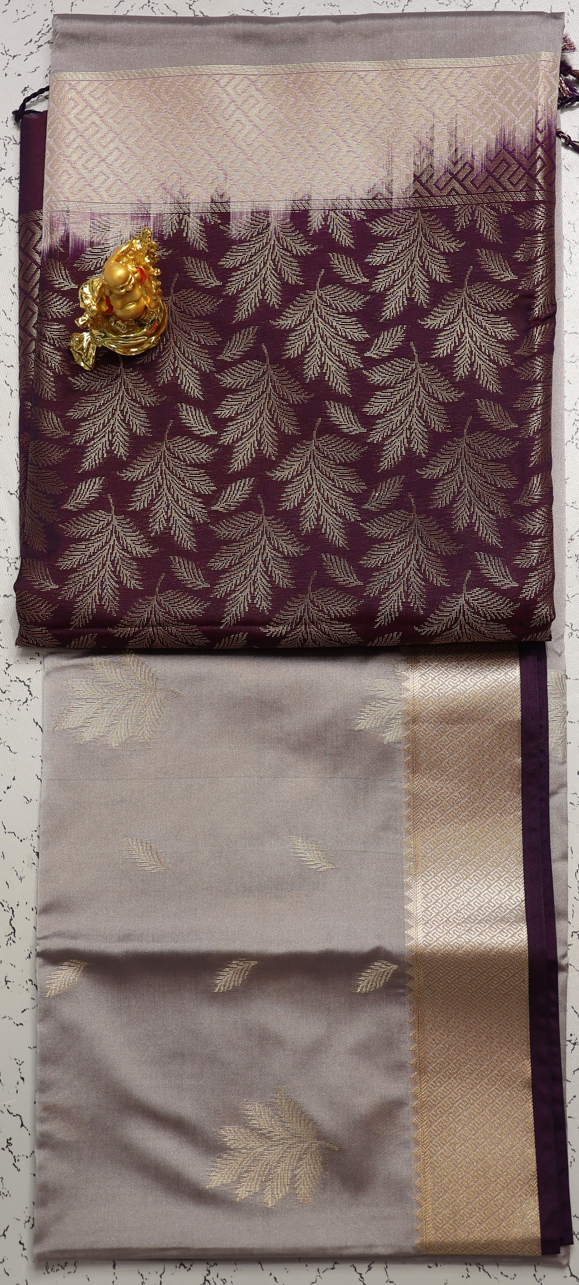 Wedding wear Premium Luxury Gray and Dark purple Semi Soft Silk saree