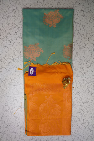 Budget friendly dual shade sea green soft silk saree