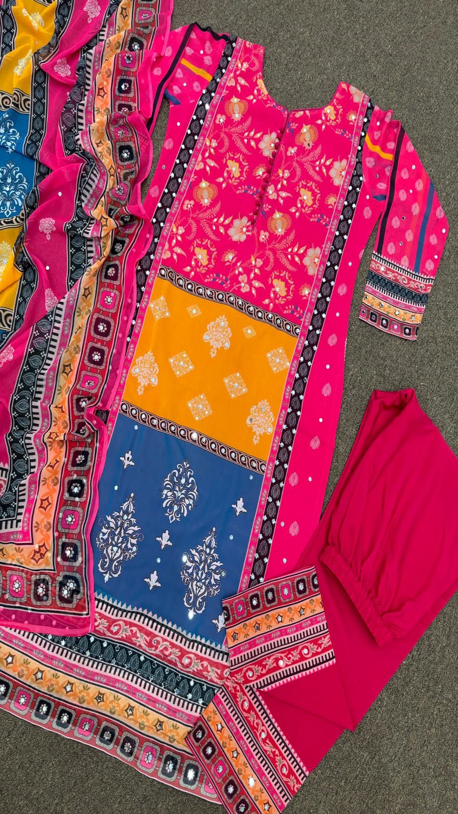 Heavy Fox Georgette real mirror hand work kurta set