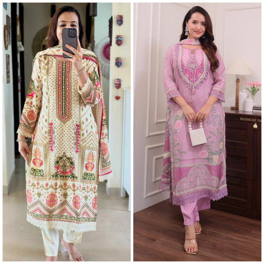 Pure Muslin with sequence work kurta set