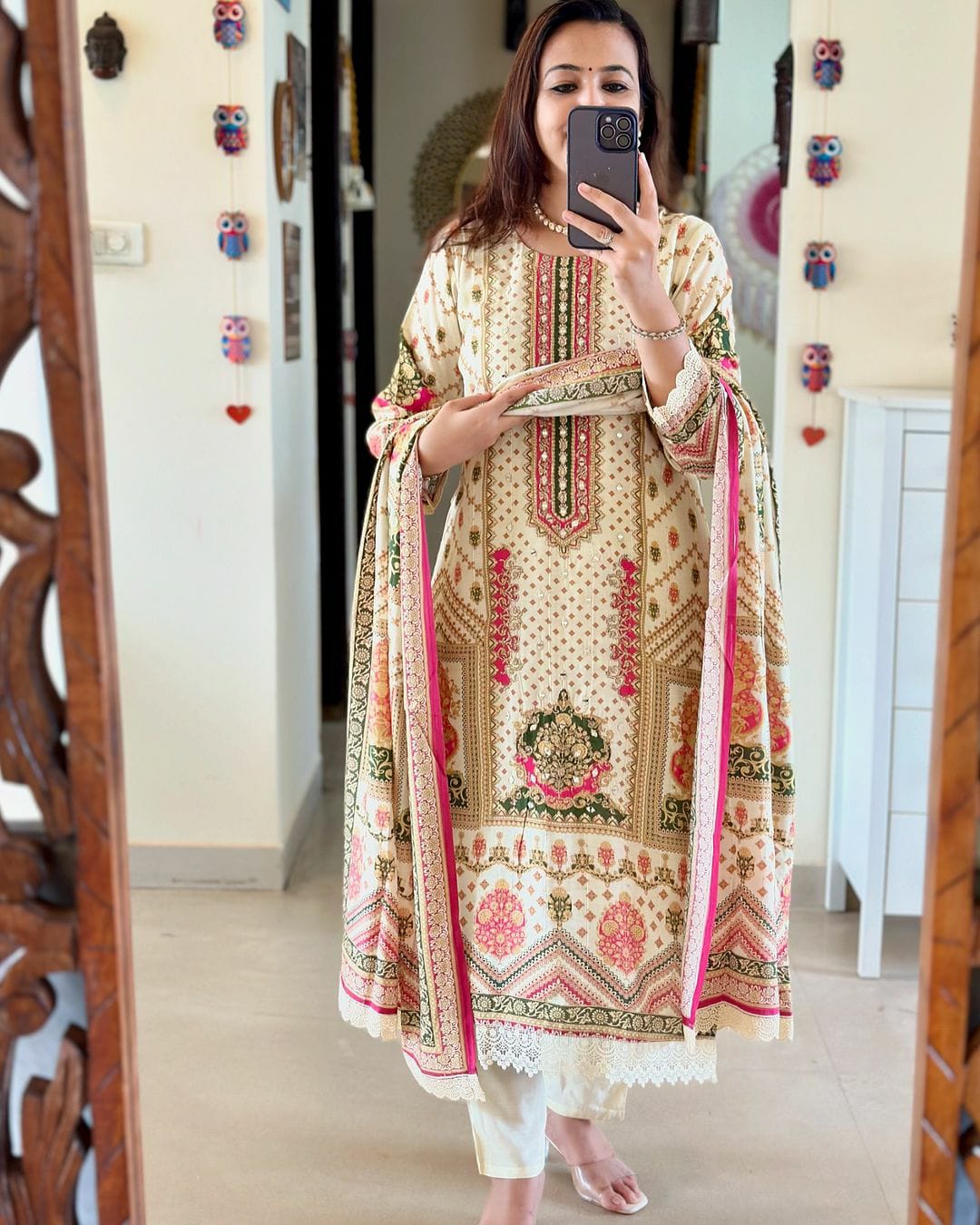 Pure Muslin with sequence work kurta set