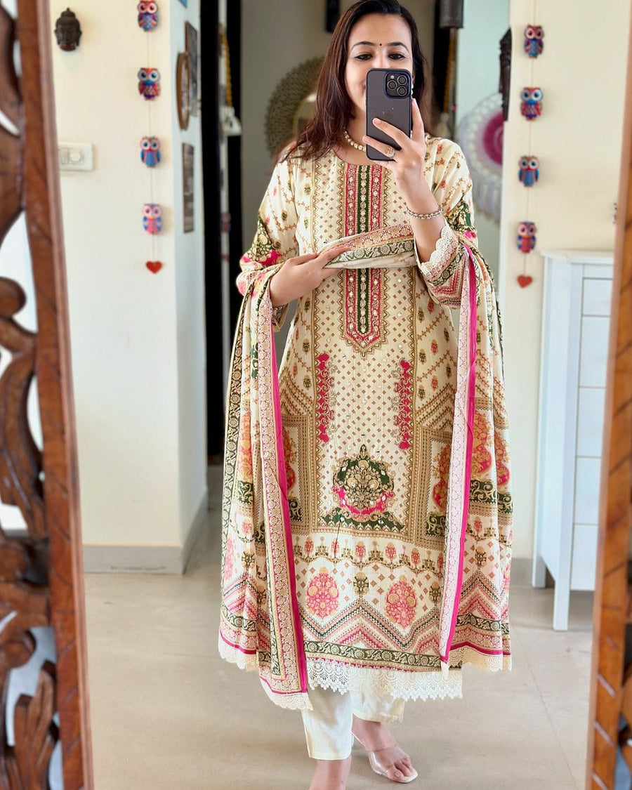 Office and college wear Pure Muslin with sequence work kurta set