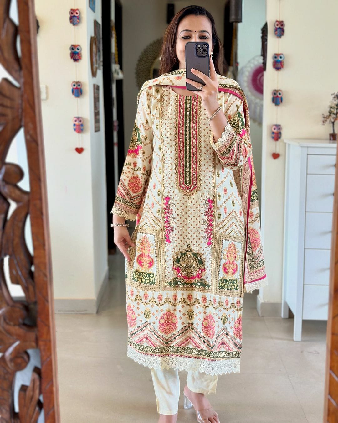 Pure Muslin with sequence work kurta set