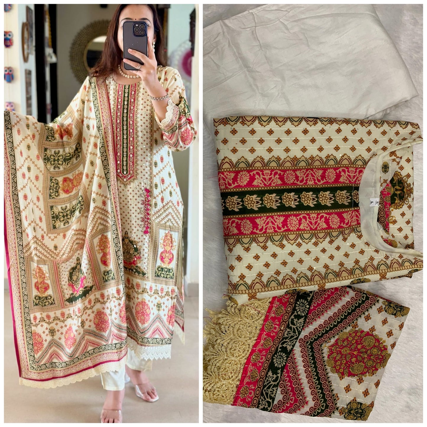 Pure Muslin with sequence work kurta set