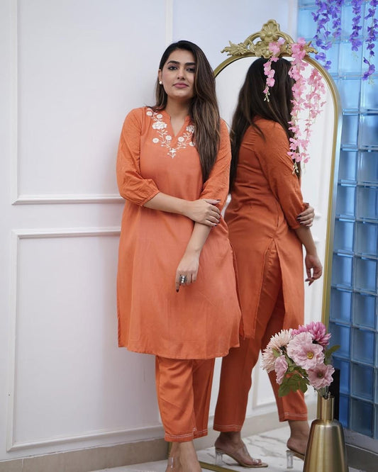 Office wear cotton top with pants