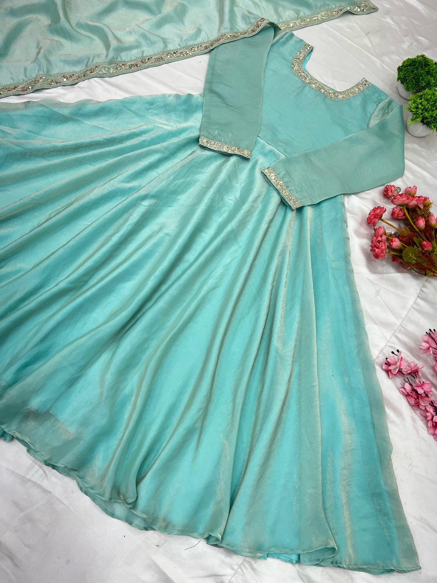 Sky Blue Fandy Silk Gown