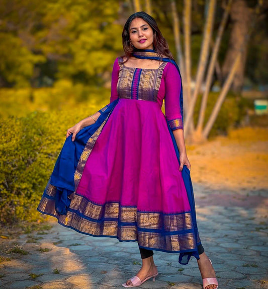 Trendy Traditional Outfit Vichitra silk Kurti with dupatta