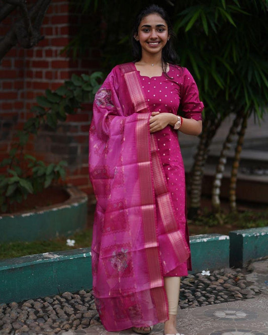 Banarasi Tissue Cotton kurti with Dupatta