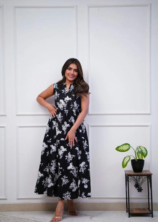 Black Cotton Gown Kurta