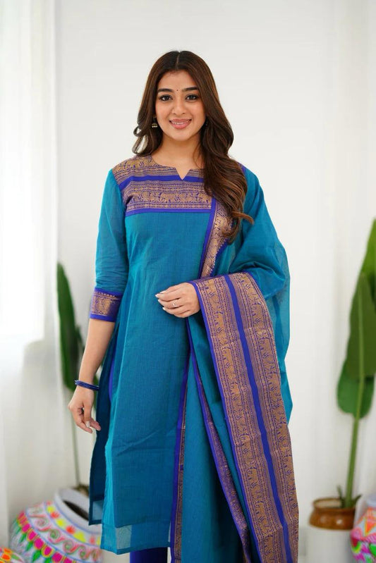 Silk Cotton Kurta and Dupatta Set