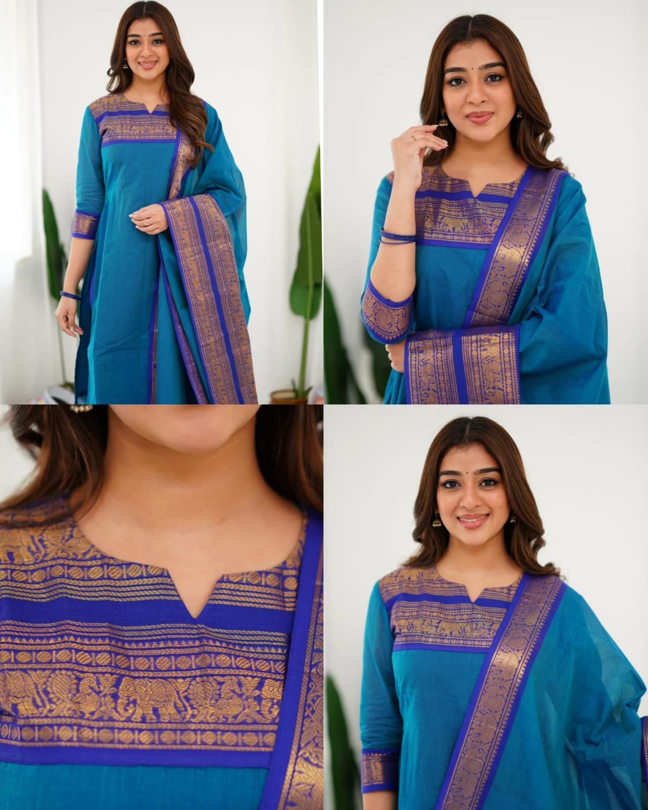 Silk Cotton Kurta and Dupatta Set