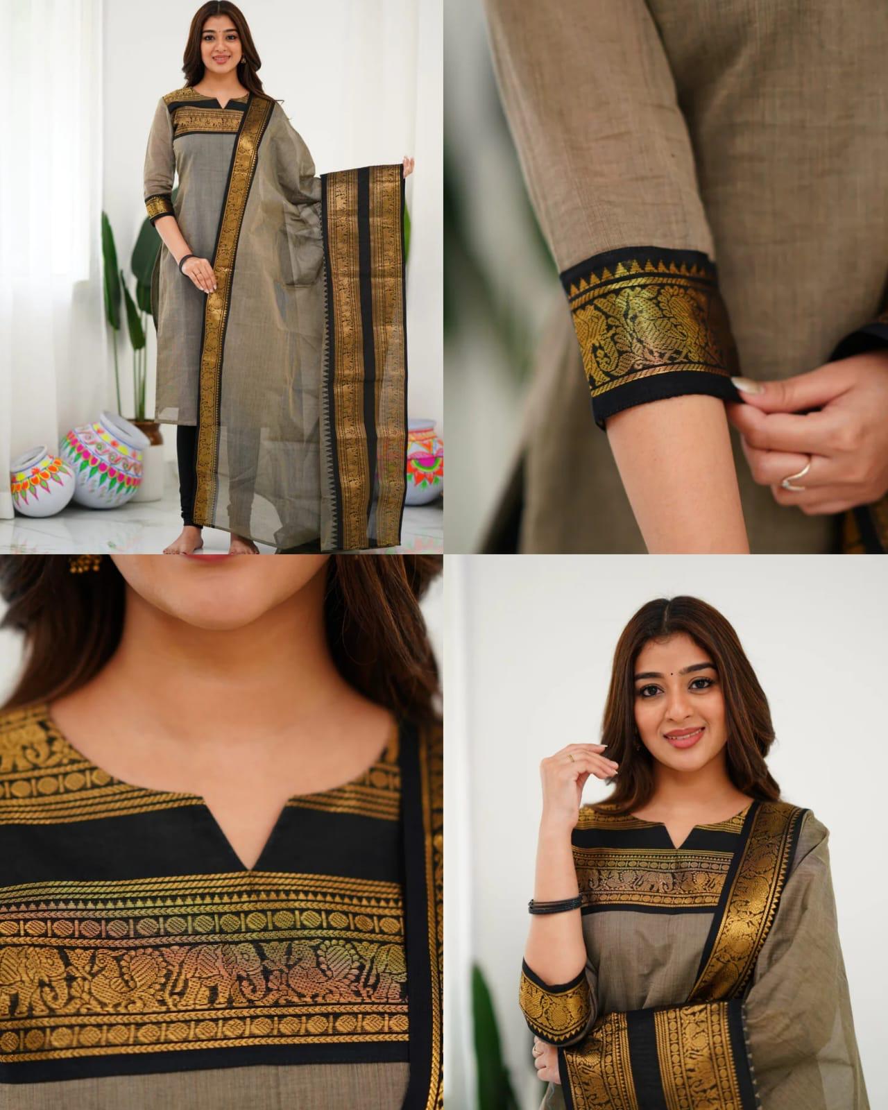 Silk Cotton Kurta and Dupatta Set