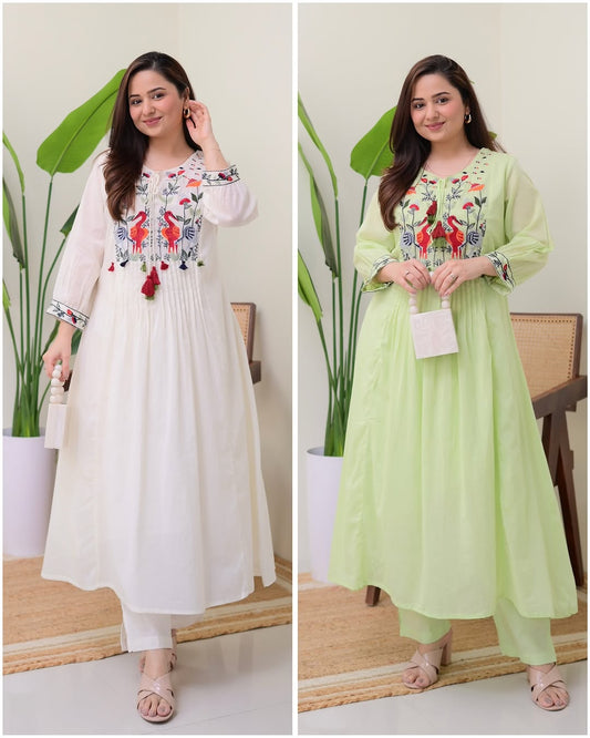 Office Wear Cotton A-Line Kurta with Pant