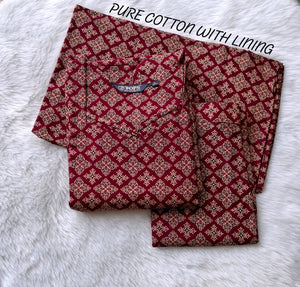 Office and college wear pure Ajrakh cotton kurta set