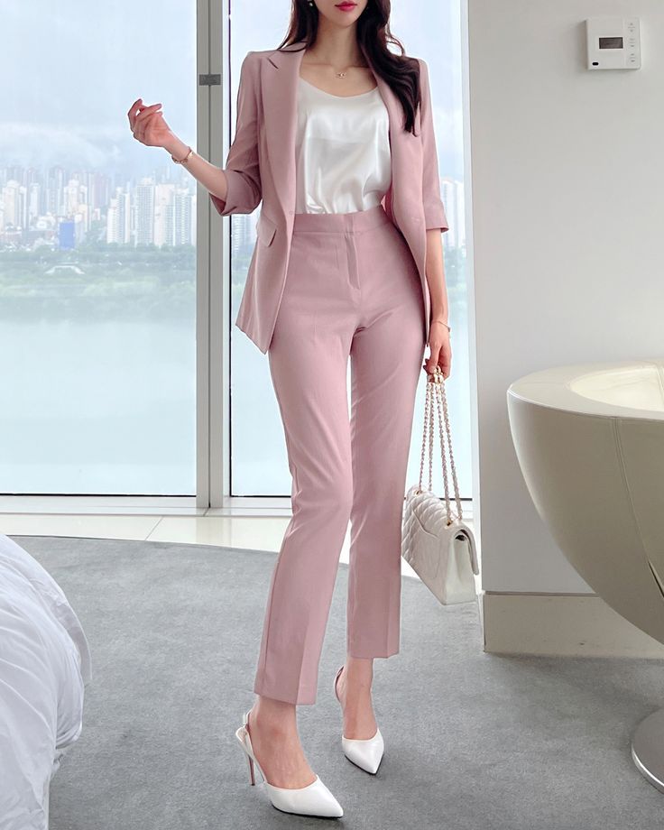 Blush Aura Pastel pink blazer Power Suit Set