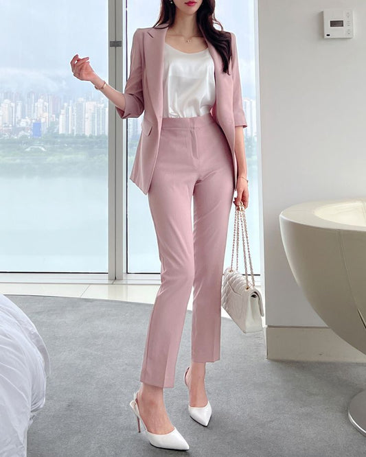 Blush Aura Pastel pink blazer Power Suit Set