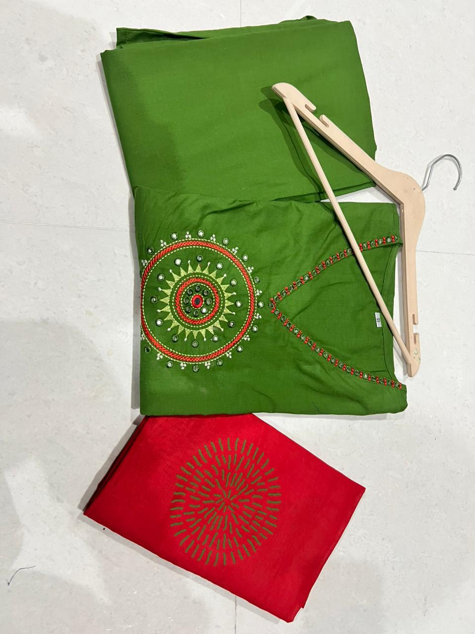 Premium cotton Anarkali Rust & Green kurta set