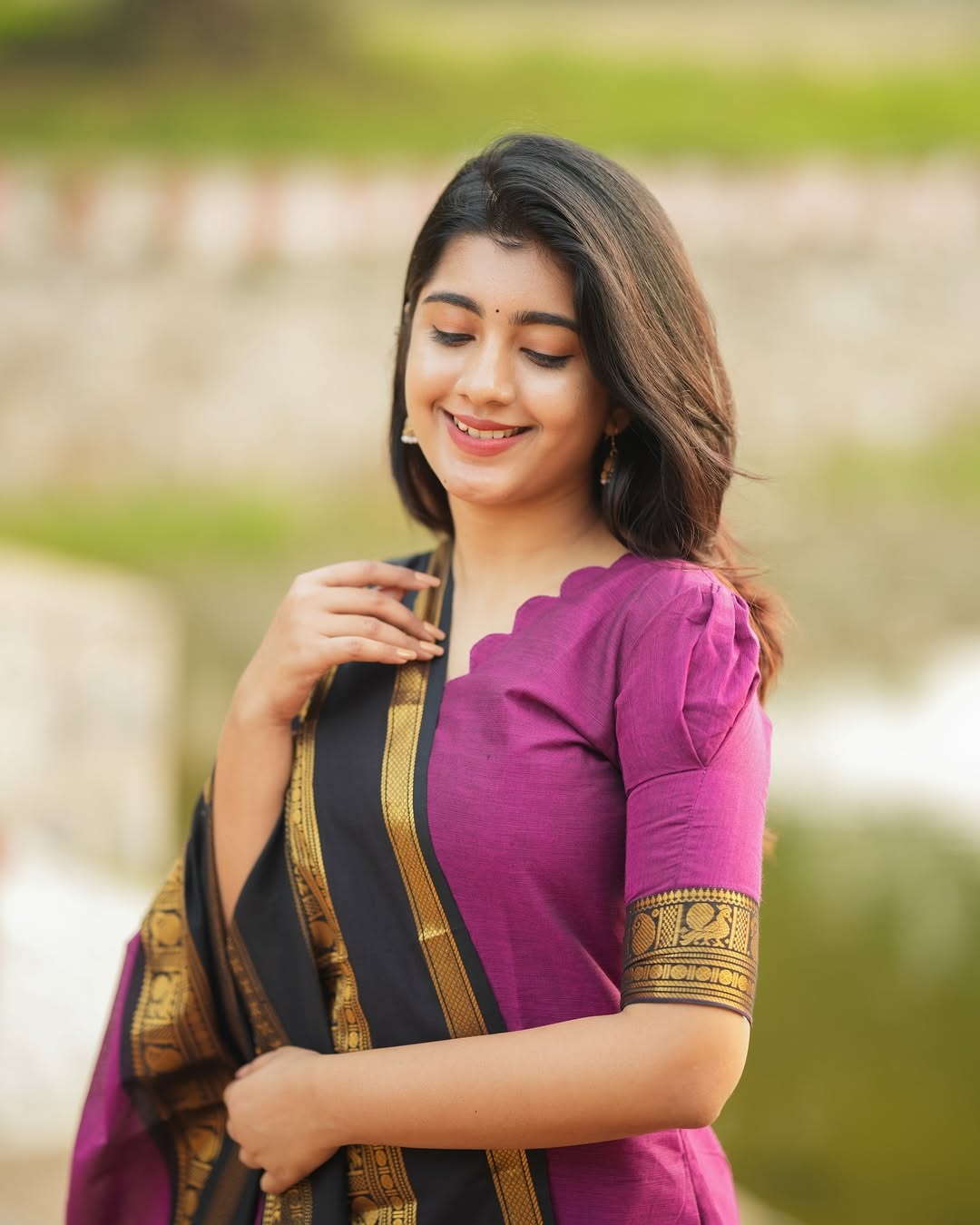 Premium Heavy Kanchi Cotton Dark Purple Kurti with Dupatta for Women