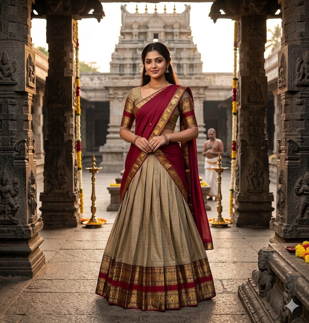 South-style Kanchi Cotton Silk Lehenga