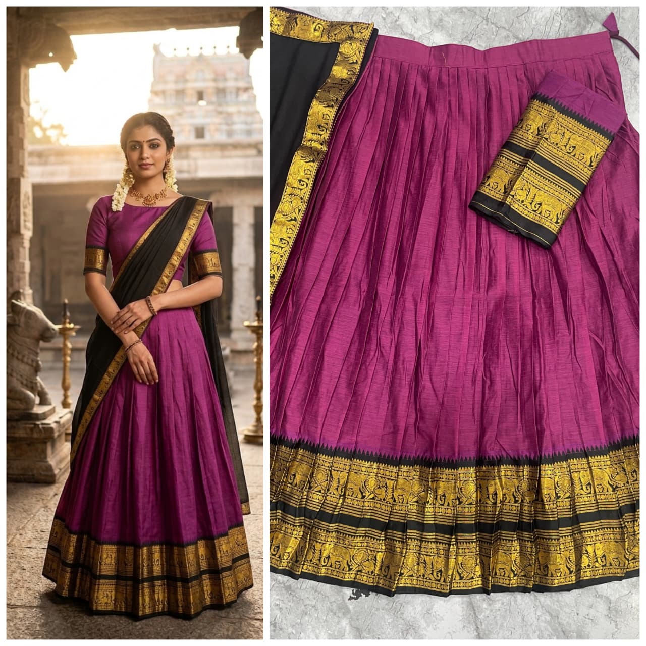 South-style Kanchi Cotton Silk Lehenga