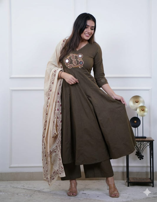 Premium Cotton Coffee brown Anarkali Kurta set
